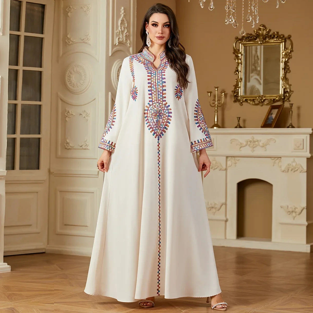 2025 Ramadan Women Embroidery Long Dress Gulf Jalabiya Abaya Eid Djellaba Vestidos