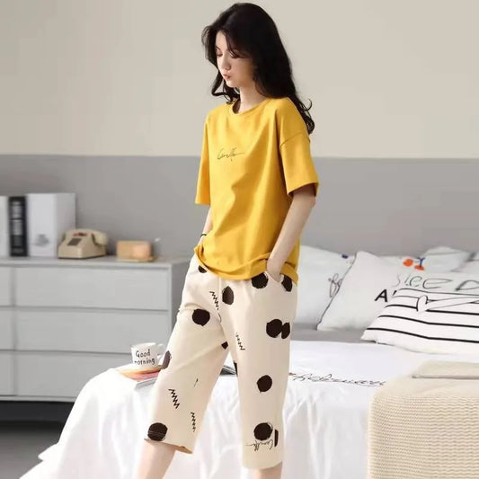 Women Sleepwear pajamas trousers Seven-Quarter Cartoon Loungewear