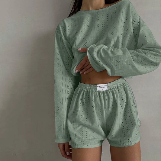 Women's Pajamas Set Sleepwear Long Sleeve With Shorts 2 Piece sets