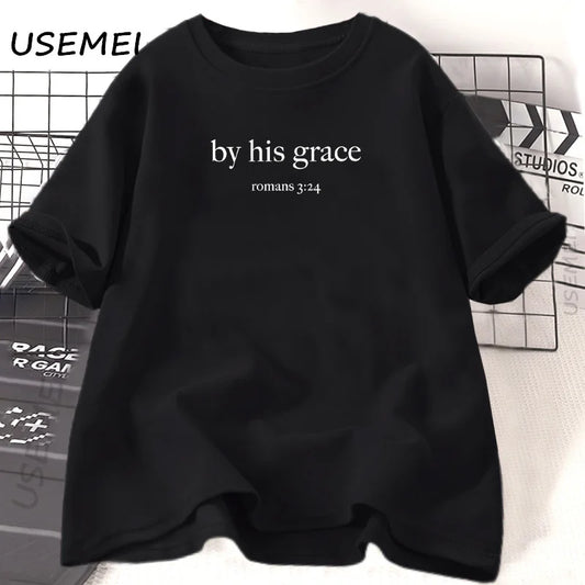 Women's T shirts By His Grace bible Verse Christian Religious God Lover Casual Cotton