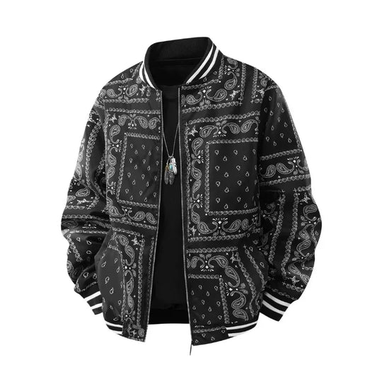 Mens Oversized Jacket Retro Jacquard Painting Loose Vintage Coats Man Outerwear