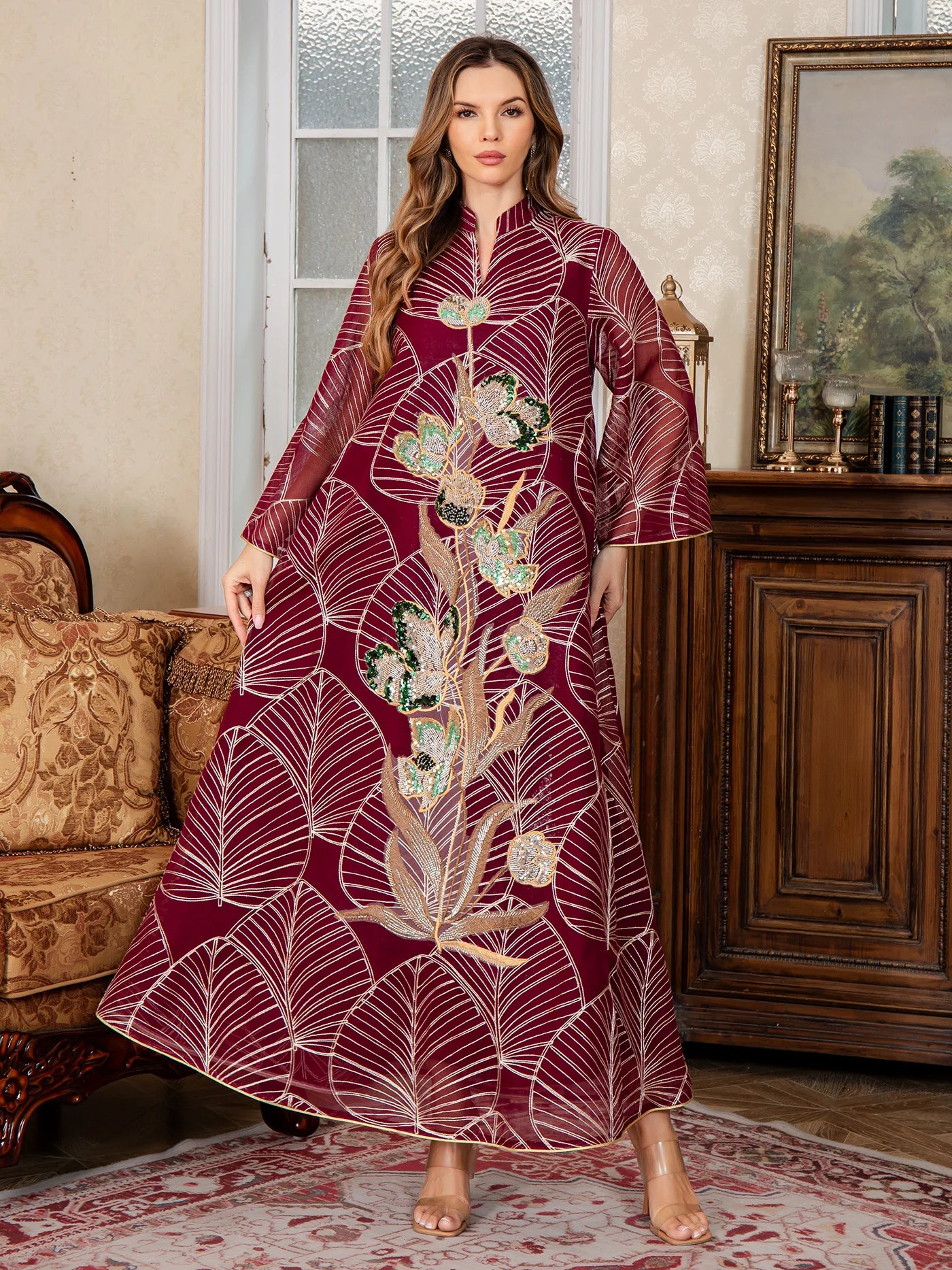 New Middle East Muslim Women's Robe Loose Fit Non-Stretch Fabric High-end Elegant Embroidered Lace Dubai dress Arab Dress Abaya