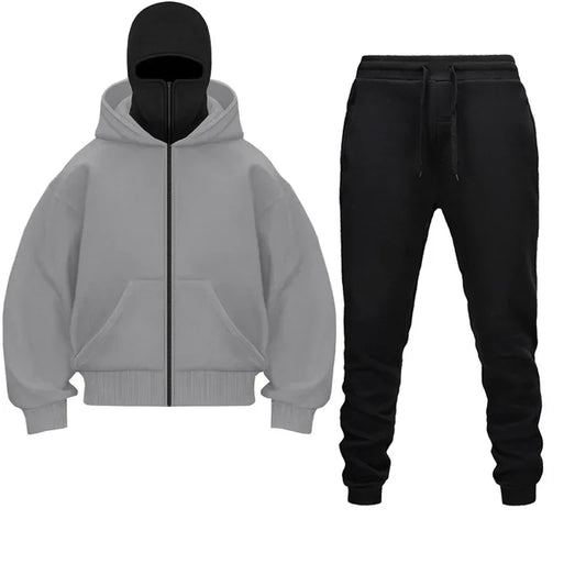 Woman Men Tracksuits Casual Masked Zipper Hooded+Jogging Sweatpants 2Piece Set Daily Hooded Sweatshirt Clothing Hot Sale Couples
