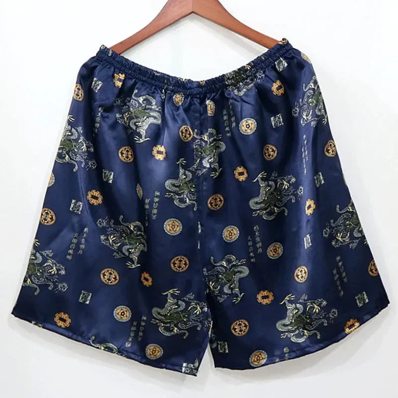Men Sleep Bottoms Silk Satin Pajamas Casual Sleepping Short Pants Print Smoothy Nightwear Ice Silk Soft Loose Homewear Nightwear