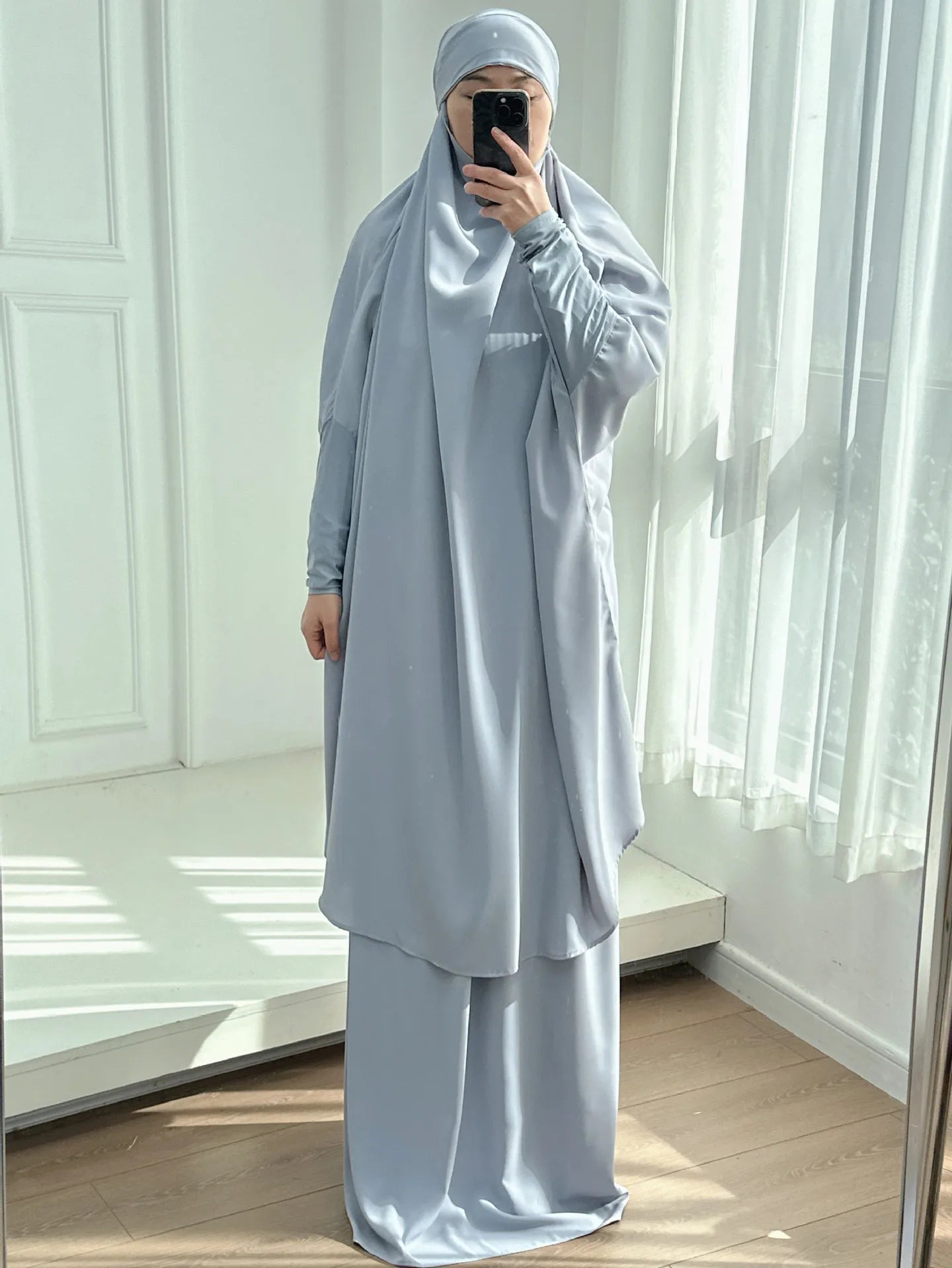2 Piece Set Hooded Abayas and Skirt for Muslim Women Hijab Dresses Eid Ramadam Payer Garment Islamic Clothing Pink Black