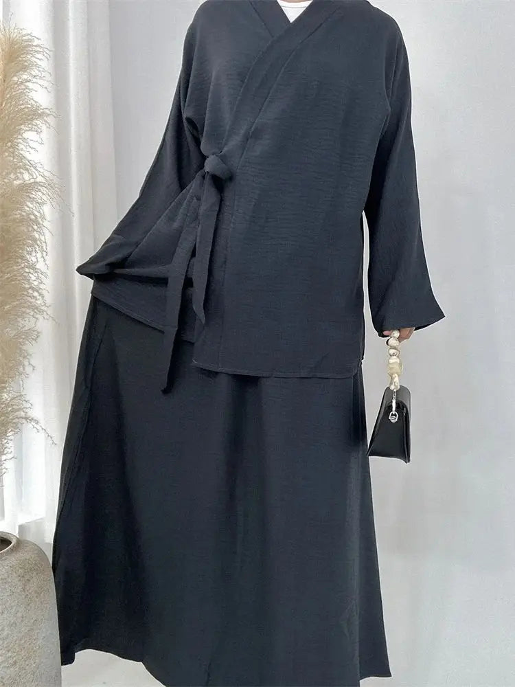 2 Piece Abaya Set Tops Skirt Sets Abayas For Women Robe