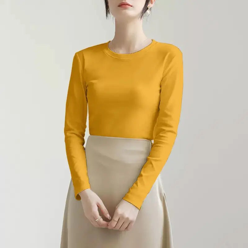 Threaded Warm Bottoming Shirt for Women in Autumn and Winter New Slim Fit Inner Long-sleeved T-shirt Fleece Top