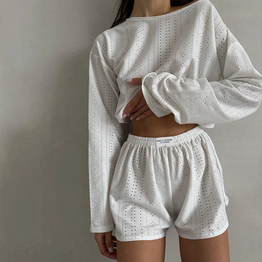 Women's Pajamas Set Sleepwear Long Sleeve With Shorts 2 Piece sets