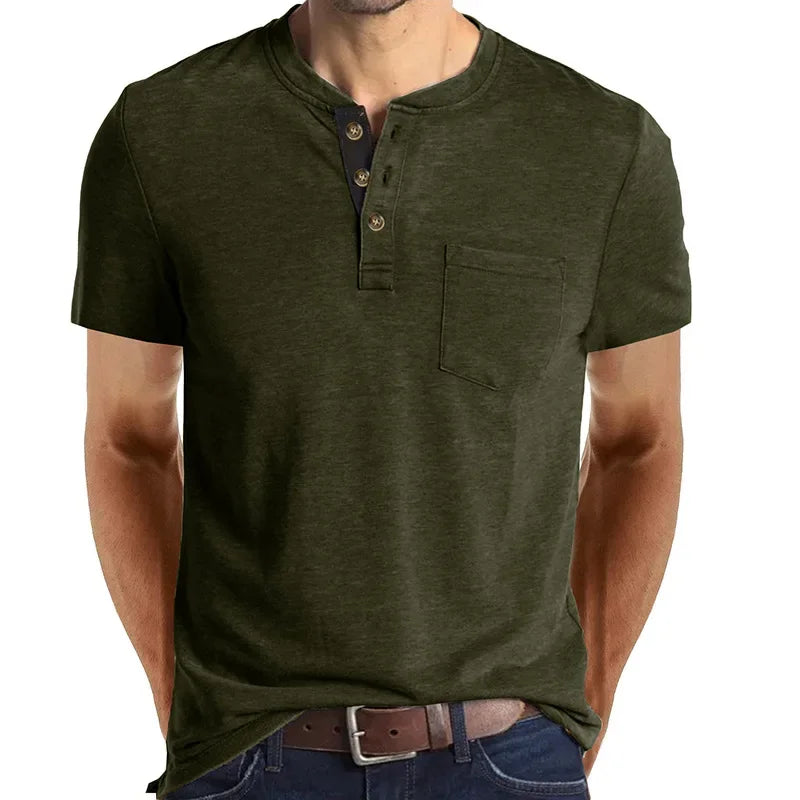 Men's T-Shirt Henley Collar Design Slim