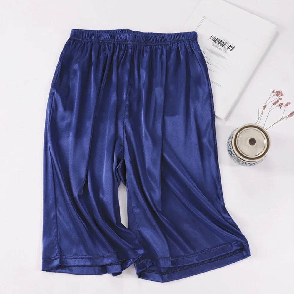 Men's Home Silk Pajamas Shorts Sleep Bottoms Nightwear Breathable Comfortable Male Soft Sleepwear