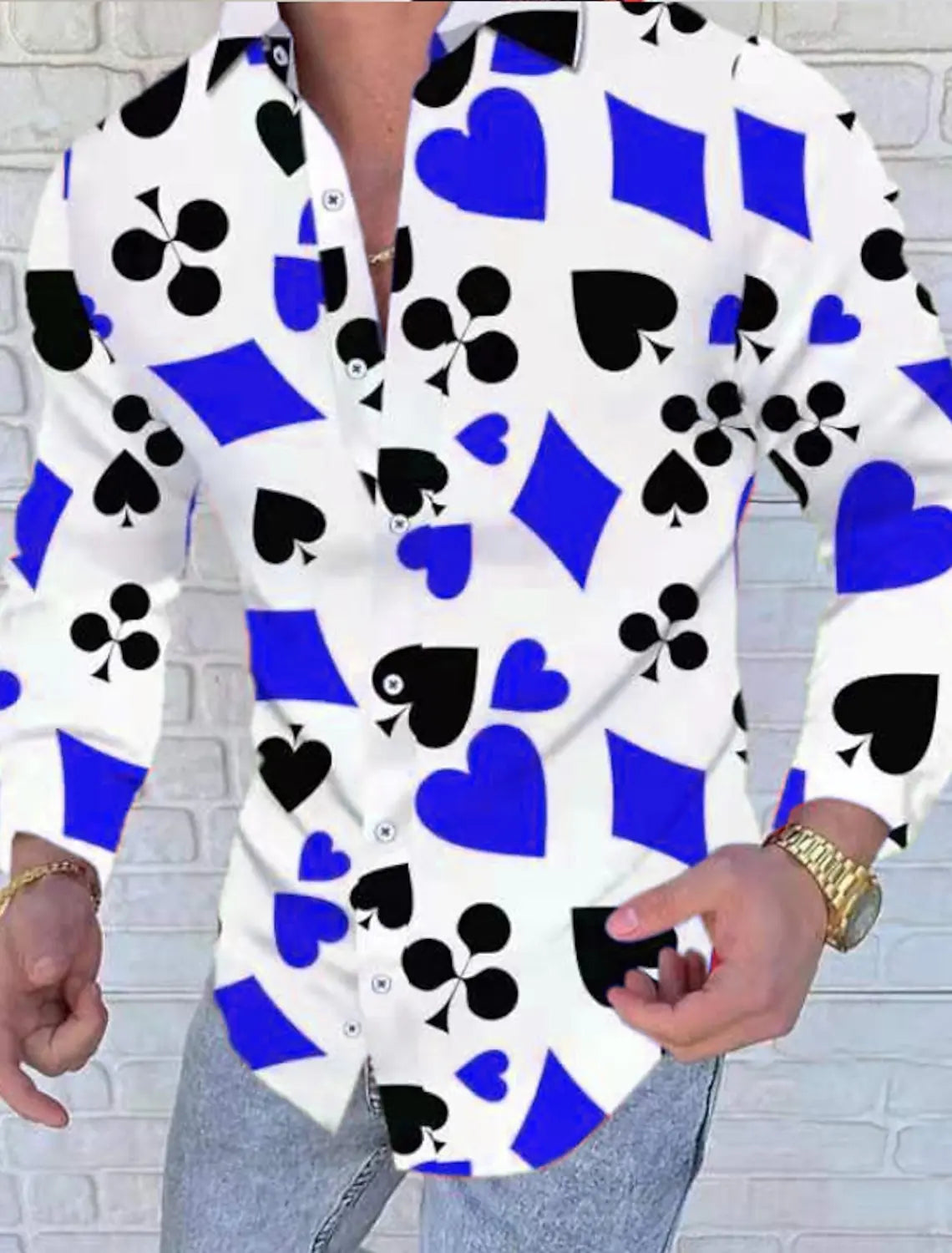 Poker Shirt Mens Graphic Tartan Turndown