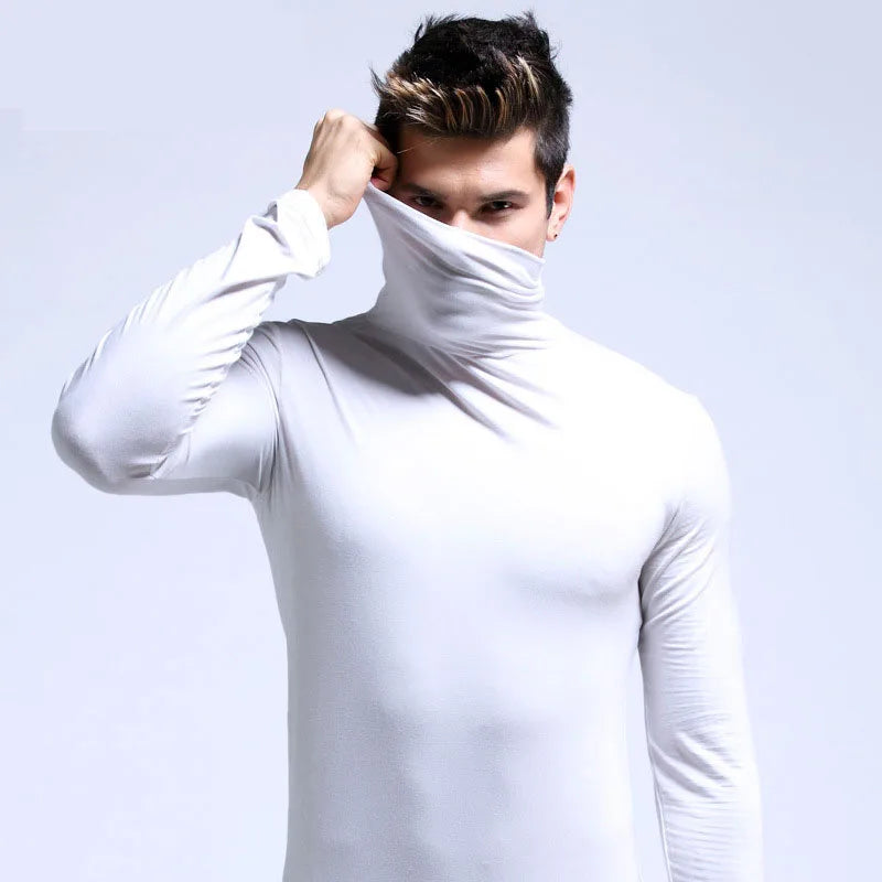 Winter Fashion Thermal Underwear Men Turtleneck T-shirts Long Sleeve Man Thermal T-shirt Men Sports First Layer Male Warm Coats