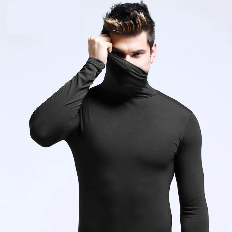Winter Fashion Thermal Underwear Men Turtleneck T-shirts Long Sleeve Man Thermal T-shirt Men Sports First Layer Male Warm Coats