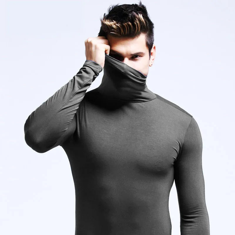 Winter Fashion Thermal Underwear Men Turtleneck T-shirts Long Sleeve Man Thermal T-shirt Men Sports First Layer Male Warm Coats