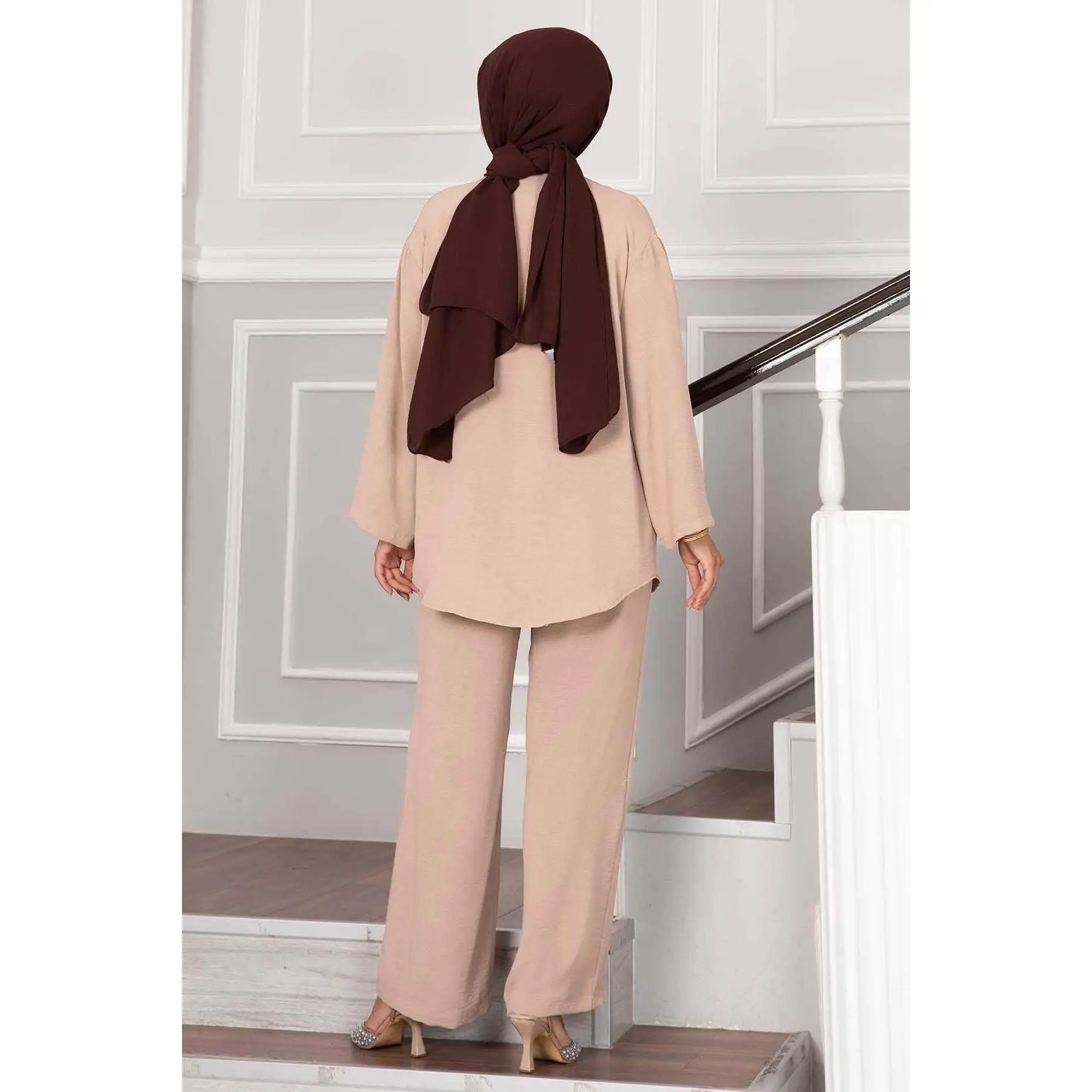 Women's 2-Piece Set Front Tied Kimono and Aerobin Hijab in Mink