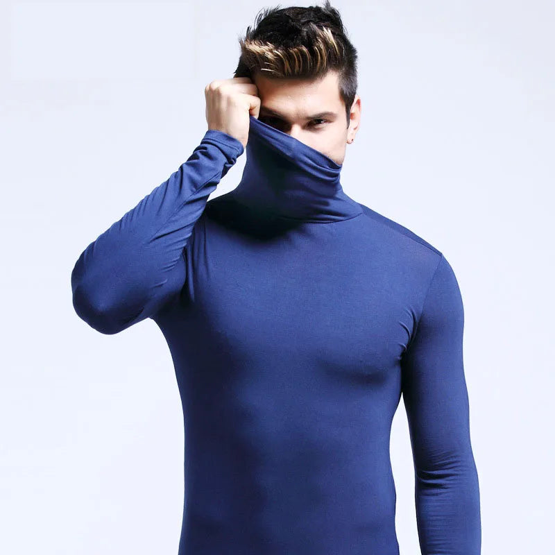 Winter Fashion Thermal Underwear Men Turtleneck T-shirts Long Sleeve Man Thermal T-shirt Men Sports First Layer Male Warm Coats