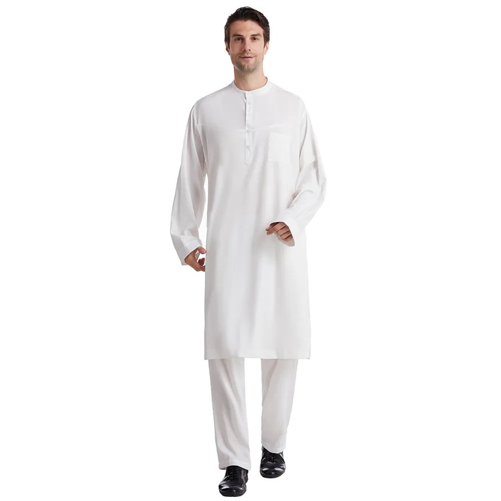 Men Jubba Thobe  Two Pieces Set For Male Pakistan Dubai Saudi Abaya Prayer Islamic Clothing Worship Suit Arabic Ramadan
