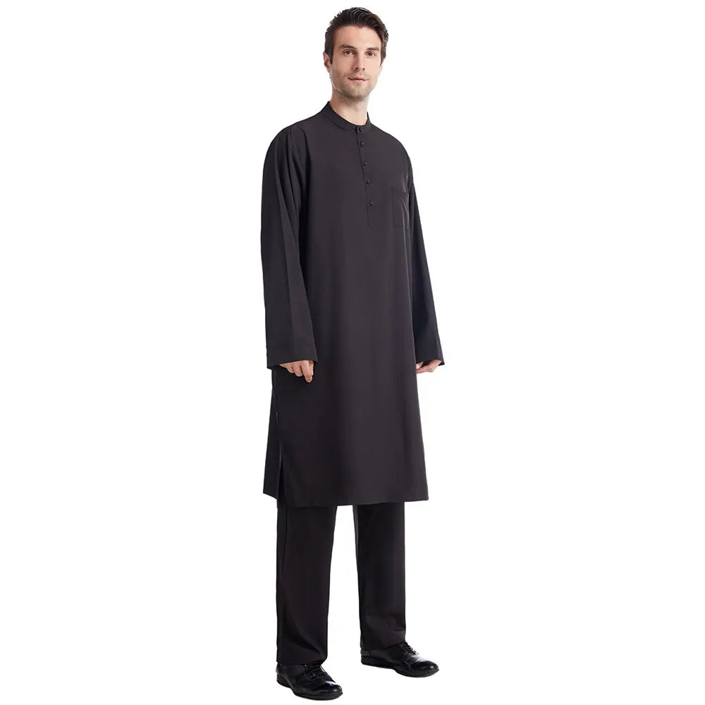 Men Jubba Thobe  Two Pieces Set For Male Pakistan Dubai Saudi Abaya Prayer Islamic Clothing Worship Suit Arabic Ramadan