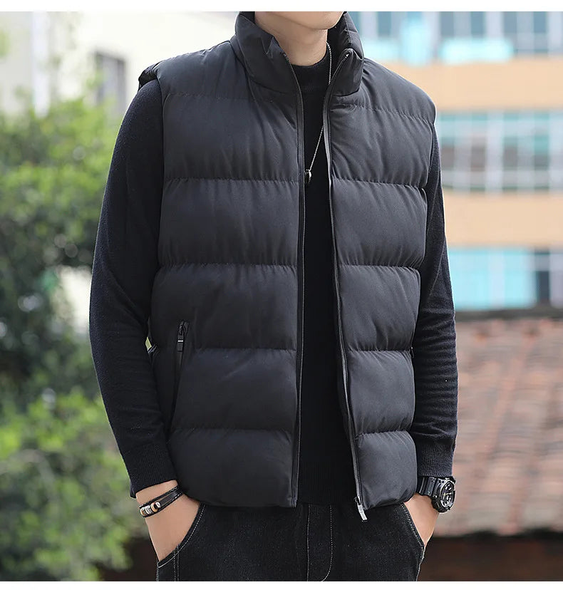 2025 New Arrival Men Vest Jacket - Stand Collar Padded Waistcoat with Windproof Design (Winter Autumn Sleeveless Jacket)