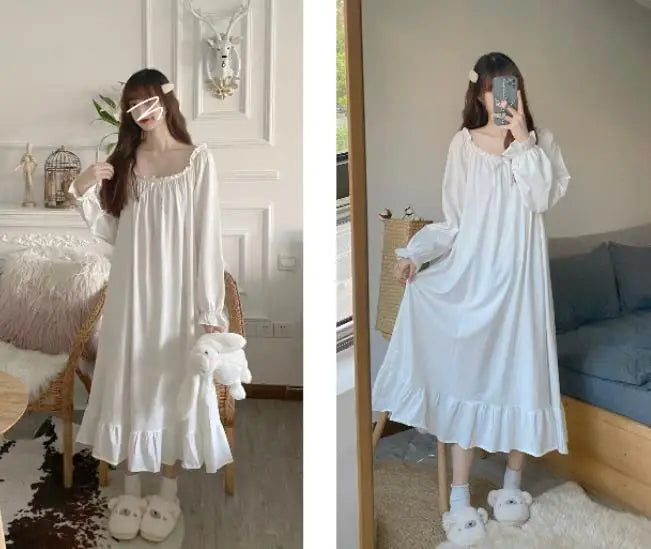 Spring/Winter Women's Sleepwear Night Dress Cotton Mesh Long Sleeve Home Wear Clothes Ladies Night Sleep Shirts Nightgown Woman