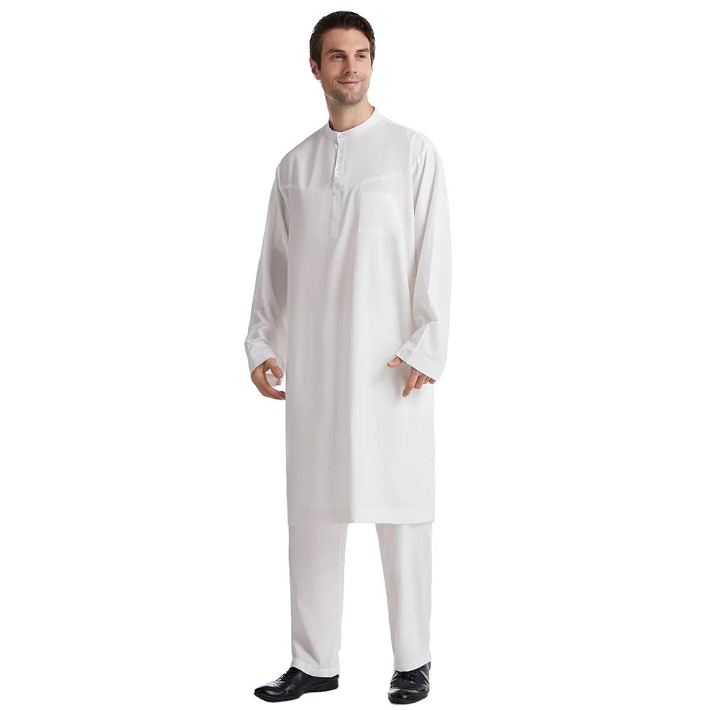Men Jubba Thobe  Two Pieces Set For Male Pakistan Dubai Saudi Abaya Prayer Islamic Clothing Worship Suit Arabic Ramadan
