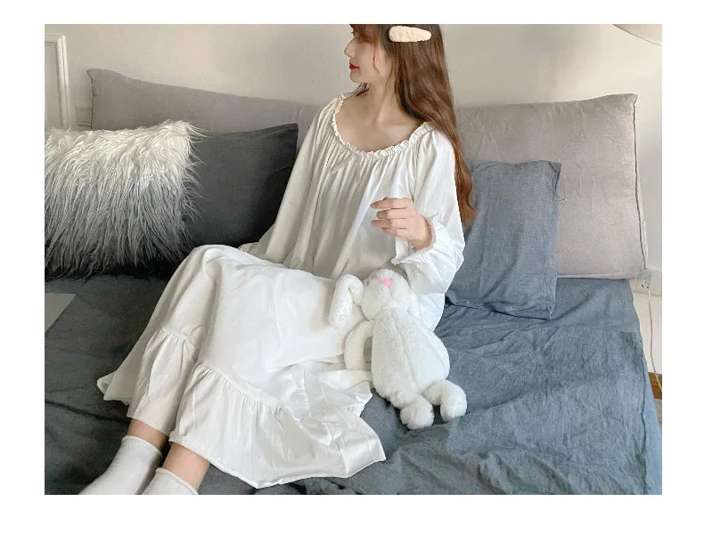 Spring/Winter Women's Sleepwear Night Dress Cotton Mesh Long Sleeve Home Wear Clothes Ladies Night Sleep Shirts Nightgown Woman