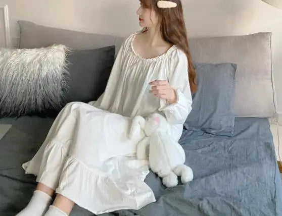 Spring/Winter Women's Sleepwear Night Dress Cotton Mesh Long Sleeve Home Wear Clothes Ladies Night Sleep Shirts Nightgown Woman