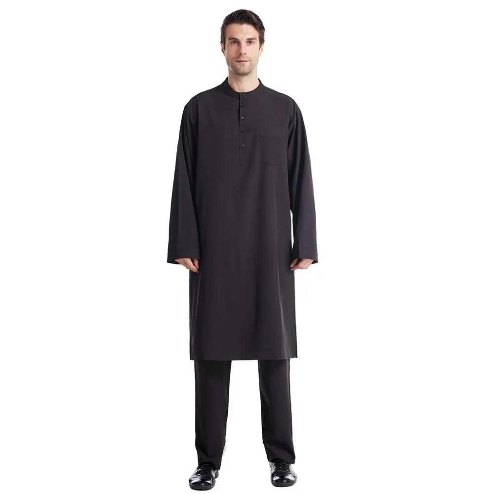 Men Jubba Thobe  Two Pieces Set For Male Pakistan Dubai Saudi Abaya Prayer Islamic Clothing Worship Suit Arabic Ramadan