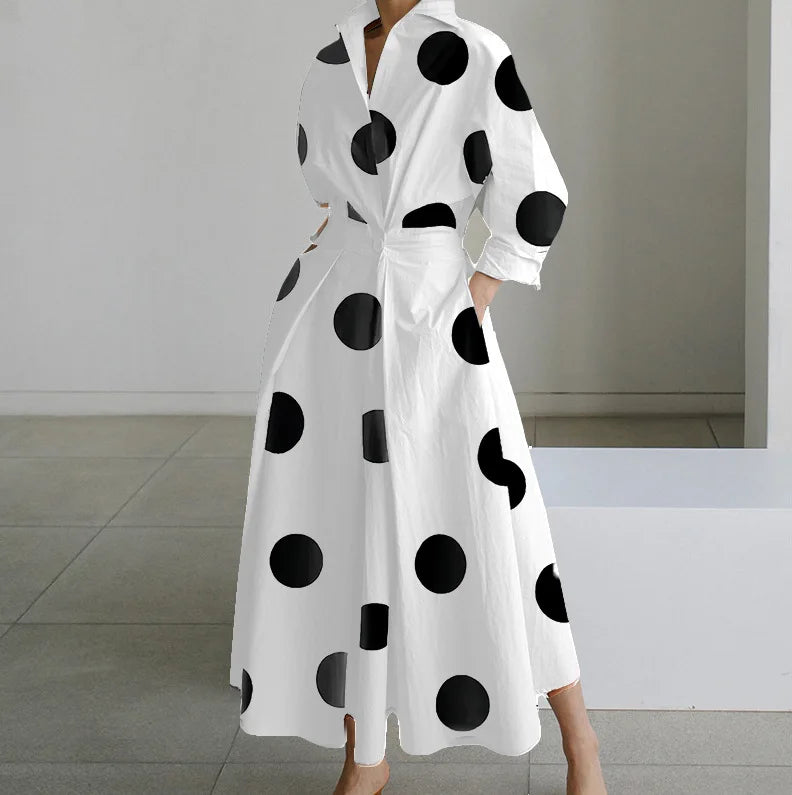 Dresses For Women 2025 Elegant Party Summer Casual Shrit Dress Fashion Polka Polka Dot V-neck Print Loose Button Up Vestidos