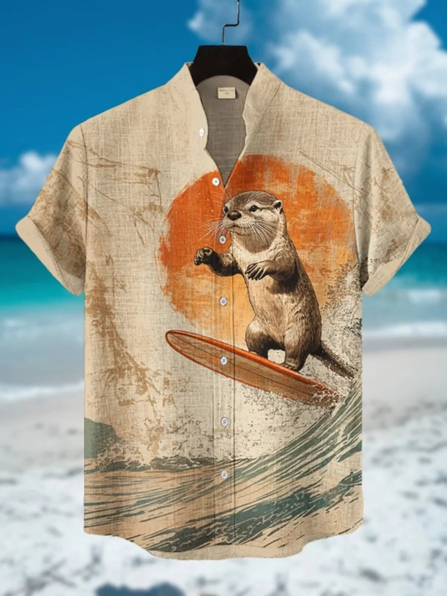 New men's fashionable shirts, 3D art printed Bushido patterns, casual and comfortable shirts, summer short-sleeved shirts