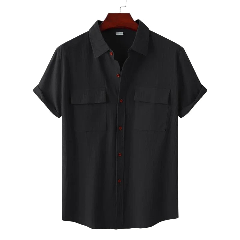 Men's Linen T Shirts Fashion Tiki Blouses cotton