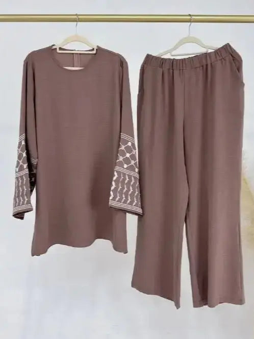 Eid Plain 2 Piece Abaya Set Tops Pants Sets Abayas For Women Clothing Robe  Femme