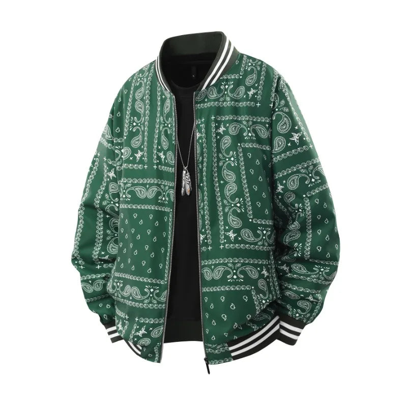 Mens Oversized Jacket Retro Jacquard Painting  Loose Vintage Coats Man Outerwear