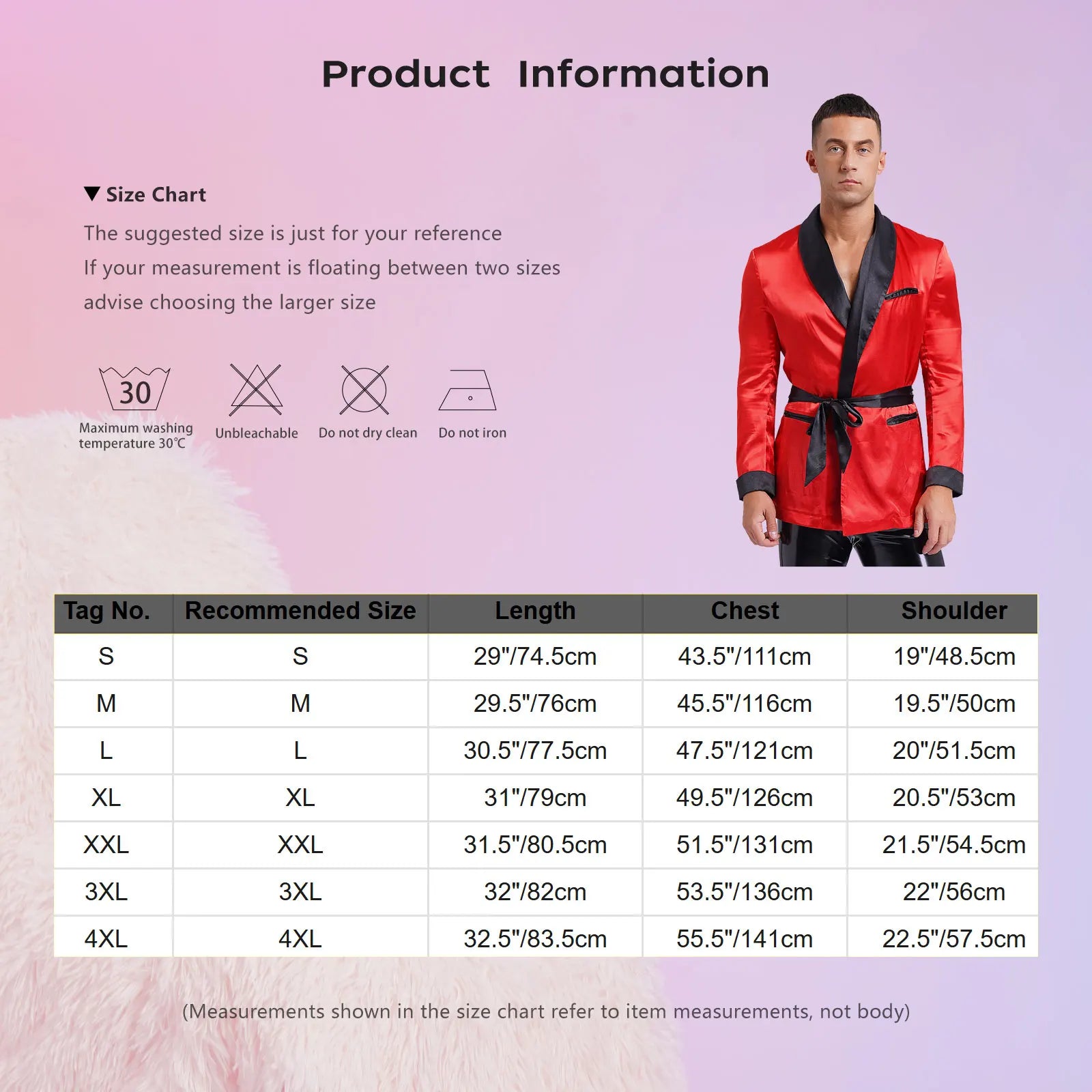 Mens Sleepwear Jacket Robe with Belt Pajamas Top Lapel Long Sleeve Side Pockets Bathrobe Nightwear/ Loungewear