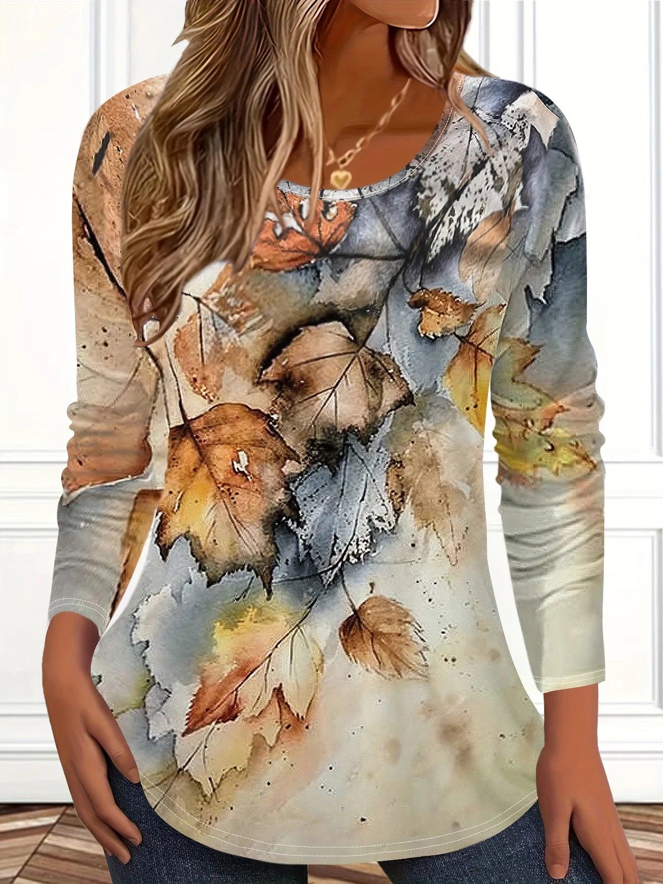 Vintage Leaves Floral 3D Print O-Neck Long Sleeve T-Shirt Fashion Women clothing Casual y2k clothes Harajuku Female clothing