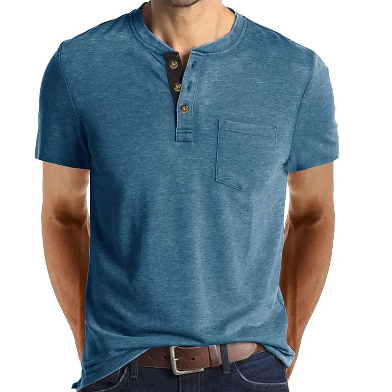 Men's T-Shirt Henley Collar Design Slim