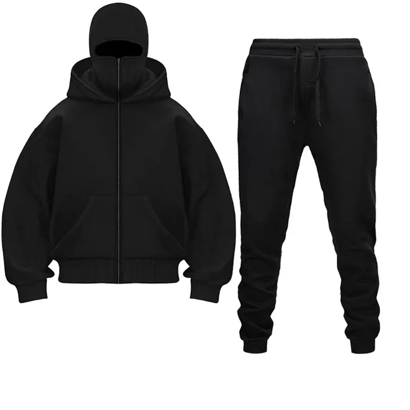 Woman Men Tracksuits Casual Masked Zipper Hooded+Jogging Sweatpants 2Piece Set Daily Hooded Sweatshirt Clothing Hot Sale Couples
