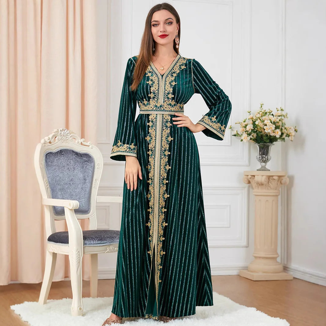 Women's Fashion Velvet Elegant Green Long Dress
