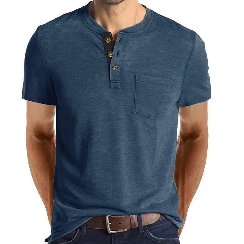 Men's T-Shirt Henley Collar Design Slim