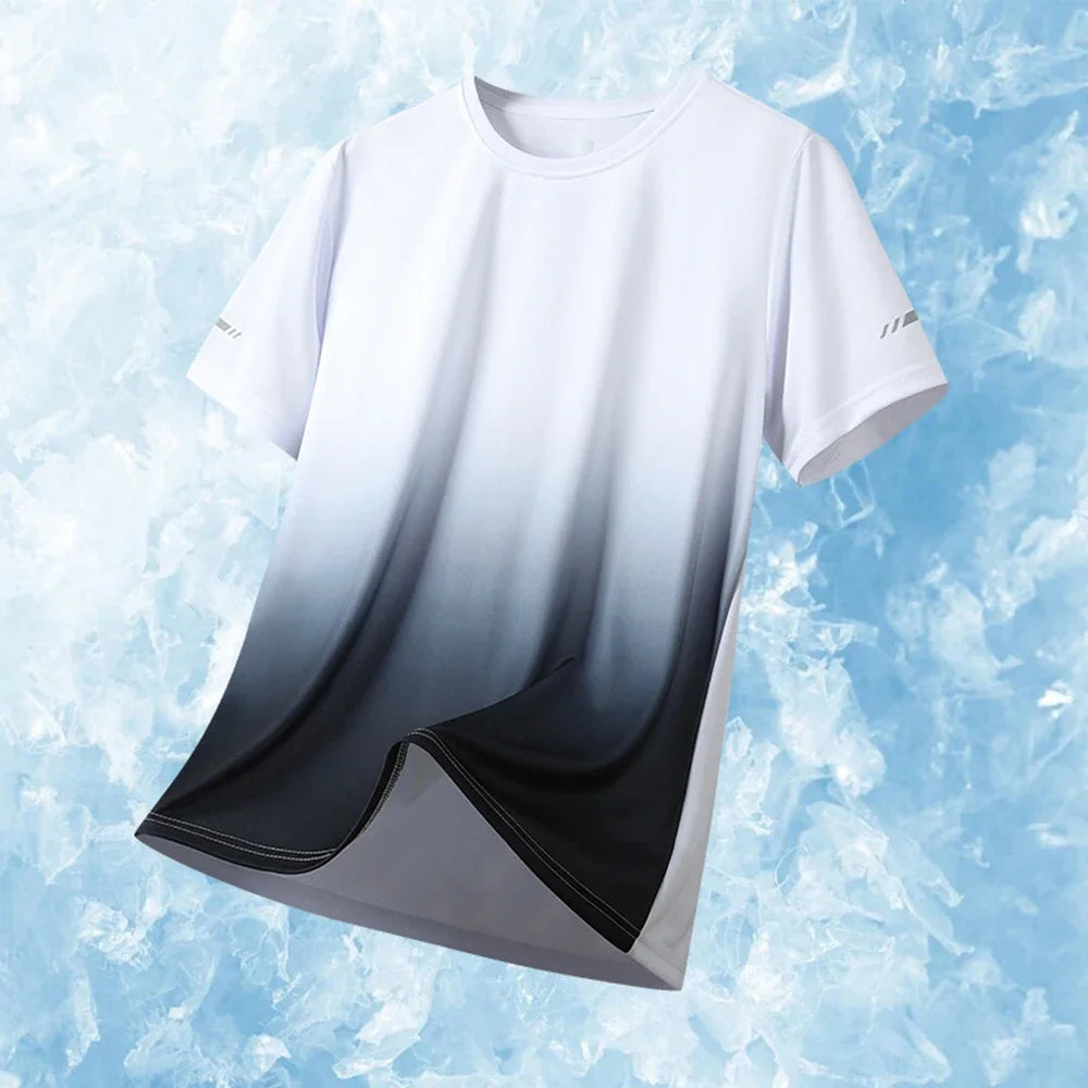Sale Men's Sports T-Shirts Gradient Quick Drying Elastic Breathable Short Sleeve Summer Casual Loose Clothing Tops Running Sportswear