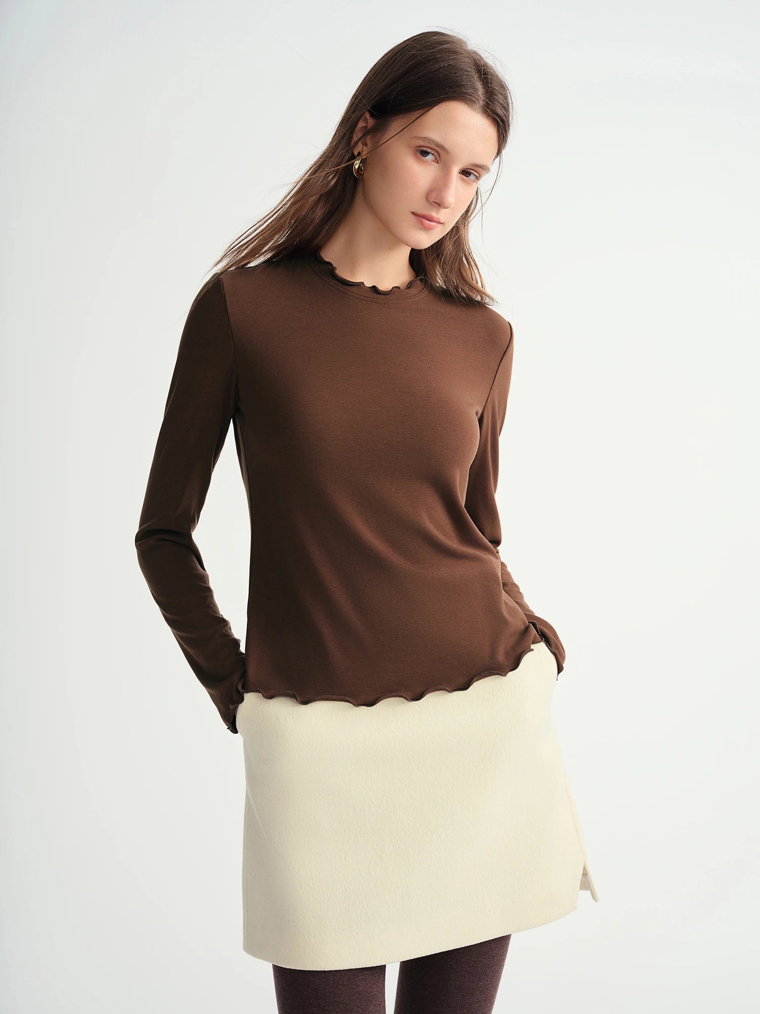 DUSHU Self-Heating Wool T-shirts Half-High Collar Soft Knit  Women's Longline Bralette Fall Winter Curvy Solid Color Pullovers