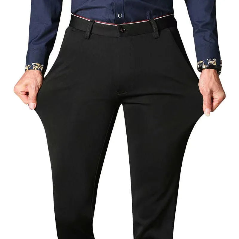 High Stretch Men's Dress Pants High Waist Elastic Formal Suit Pants  Classic Casual Trousers Slim Fit