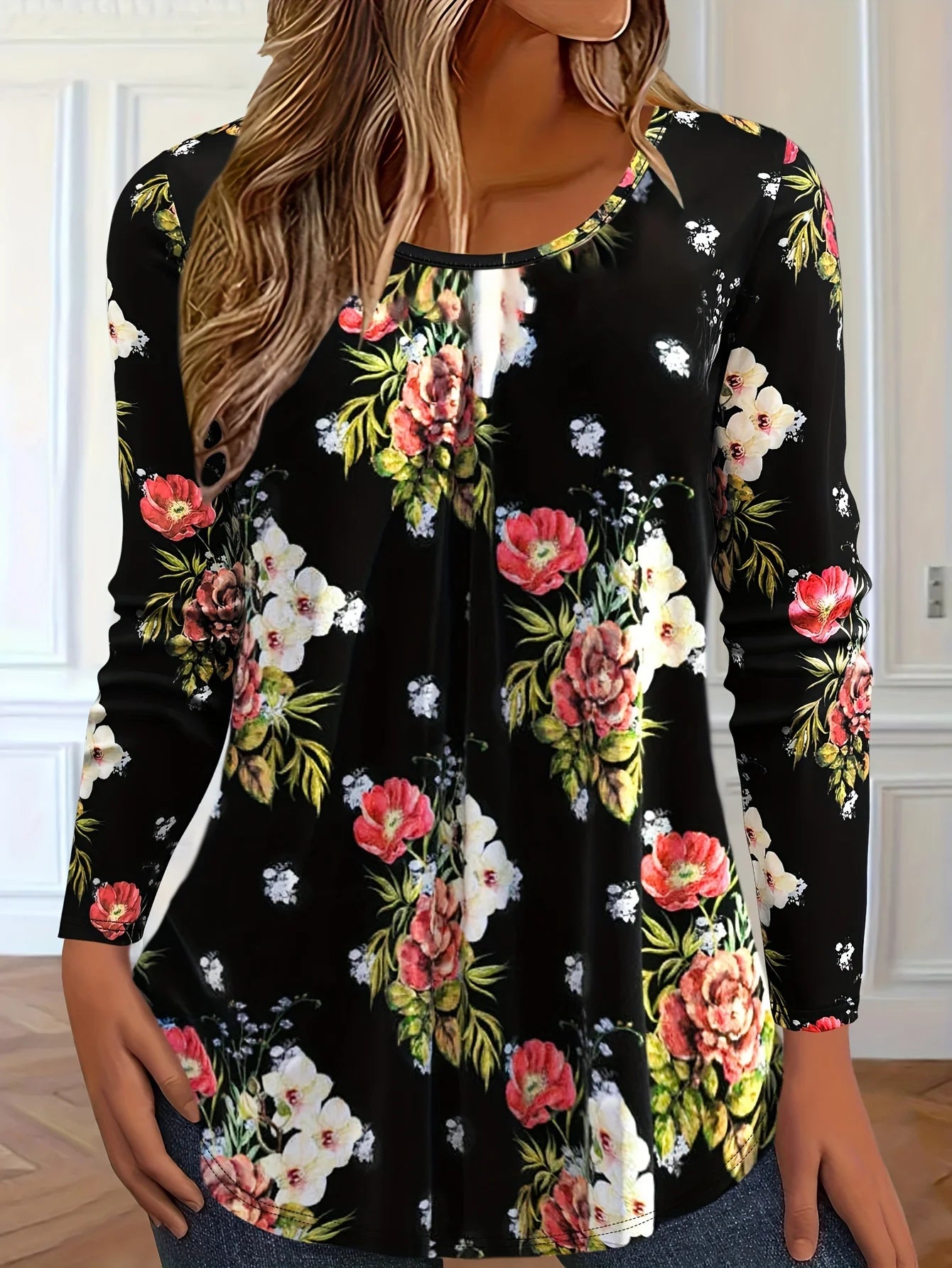 Vintage Leaves Floral 3D Print O-Neck Long Sleeve T-Shirt Fashion Women clothing Casual y2k clothes Harajuku Female clothing