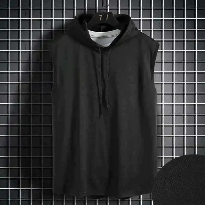 Men Tie Collar Hooded Sleeveless Vests