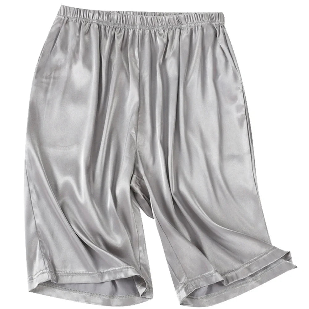 Men's Home Silk Pajamas Shorts  Sleep Bottoms Nightwear Breathable Comfortable  Male Soft Sleepwear