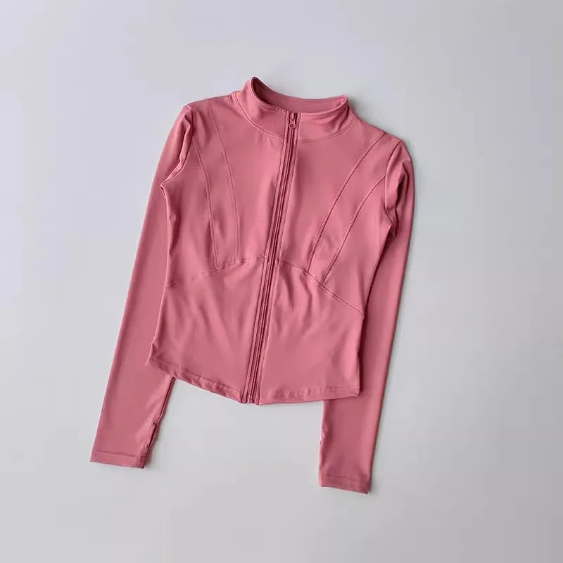 Women Sports Jacket Zip Fitness Yoga Shirt Workout Running Coats Gym Long Sleeve Top Slim Tight Yoga Coat Gym Workout Top Jacket