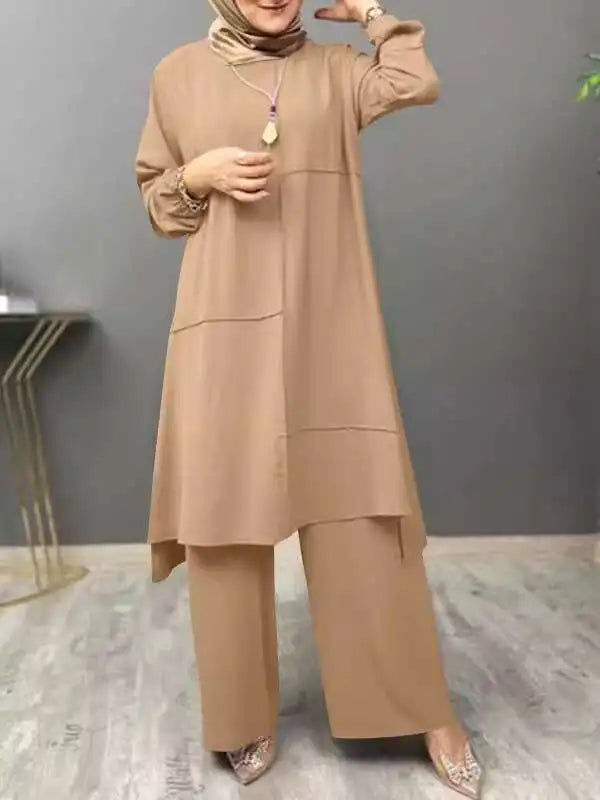 Ethnic Women's Long Dress,Loose Plus Size Dress, Wide Leg Pants Two-piece Set