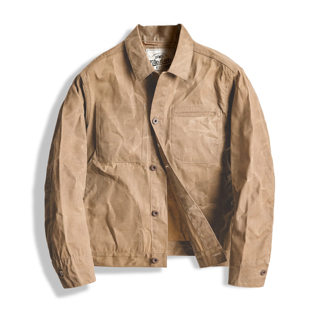 Maden Vintage Men's Canvas Oil Wax Jackets Khaki Multi-pocket Lapel Collar Single-breasted Jacket Windbreaker for Male Outwear