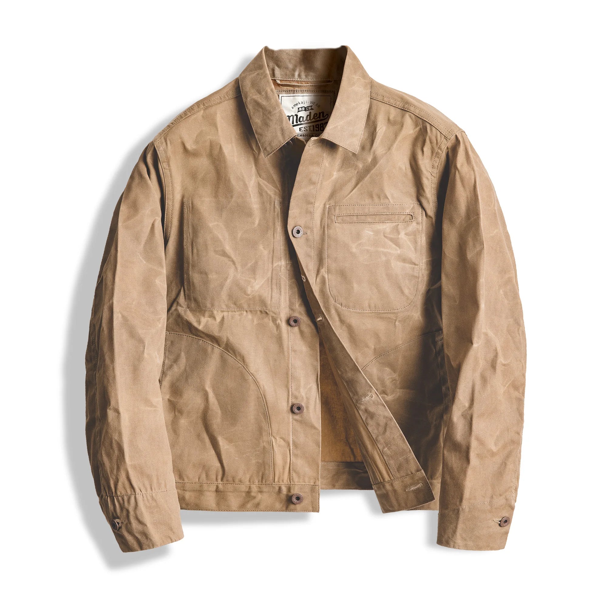 Maden Vintage Men's Canvas Oil Wax Jackets Khaki Multi-pocket Lapel Collar Single-breasted Jacket Windbreaker for Male Outwear