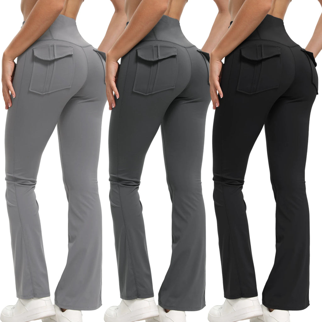 Women's High Waisted  Pants with Pockets Tummy Control Bootcut Leggings for Gym Fitness Casual Wear